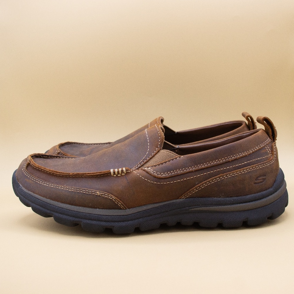 Skechers Superior Gains Leather Brown Shoes 63697 Extra Wide Fit Men's Size 8.5